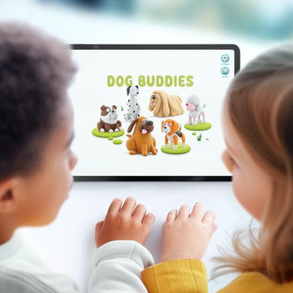 Hey Clay 15 Cans Set - Colourful Modelling Kids Air-Dry Clay 15 Cans with Sculpting Tools and Fun Interactive Instructions for Children Age 3+ (Dog Buddies) - style: Dog Buddies