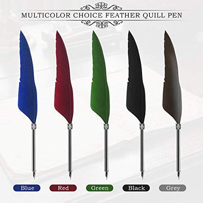 GCCL Quill Pen and Ink Set, Antique Feather Dip Calligraphy Pen Set, including Feather Pen, 5 Replacement Nibs, Pen Nib Base, Notebook, Ink, Gift Box, Best Gifts for Him Men Dad (Blue) - color: Blue
