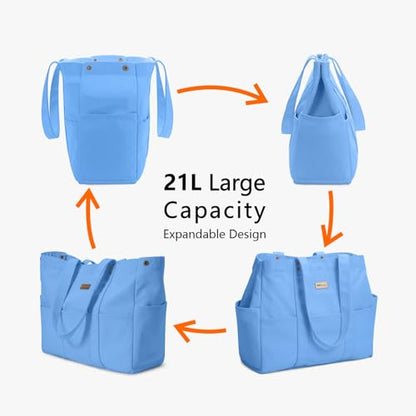 TOPDesign Large Canvas Tote Bag for Women, Shoulder Bag with Laptop Sleeve & Pockets, Everything Tote for Travel, Work (Ocean Blue) - color: Ocean Blue