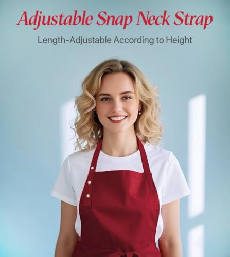 Kitchen Cooking Apron for Women Men Water-Resistant Artist Barista Baking Craft Catering Work Bib with Large Pockets - color: Red