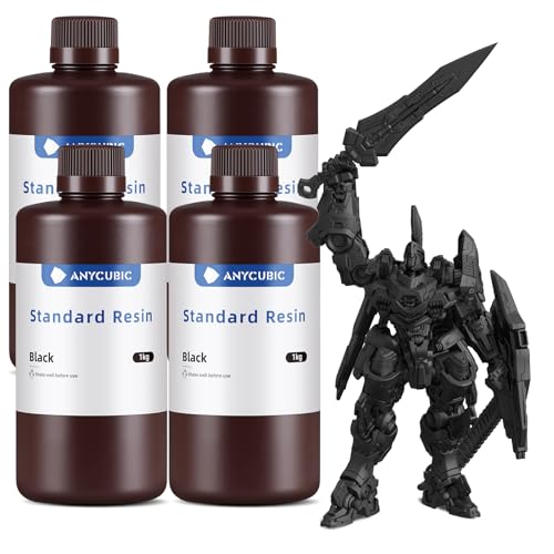 ANYCUBIC 3D Printer Resin Bundle, 405nm SLA UV-Curing Resin with High Precision and Quick Curing & Excellent Fluidity for LCD 3D Printing (4Packs*1kg Black, 4kg in Total) - color: Black, size: 4kg
