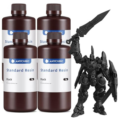 ANYCUBIC 3D Printer Resin Bundle, 405nm SLA UV-Curing Resin with High Precision and Quick Curing & Excellent Fluidity for LCD 3D Printing (4Packs*1kg Black, 4kg in Total) - color: Black, size: 4kg