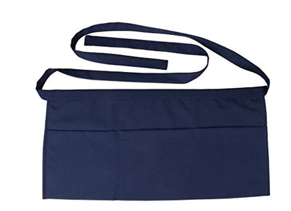 Resist water 3 big Pockets Waist Server Apron Kitchen Restaurant Unisex Half Aprons - color: Navy