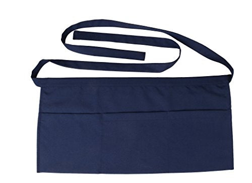 Resist water 3 big Pockets Waist Server Apron Kitchen Restaurant Unisex Half Aprons - color: Navy
