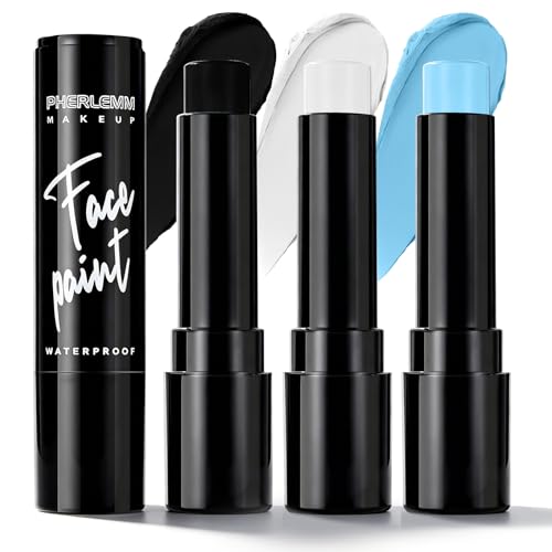 Black White Light Blue Face Paint Sticks Waterproof Eye Black Smooth Smudge-proof Body Paint High Pigment for Sports Event Halloween SFX Makeup Alien for Avatar and Fantasy Character Looks - color: Black White Blue