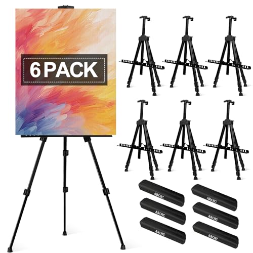 AROIC 6 Pack Painting Display Easel Stand Portable Adjustable Metal Tripod Artist Canvases Height from20to66Inch Extra Sturdy forTable-Top/Floor Painting, Drawingand Displaying,Black with 6StorageBag - style: 6P