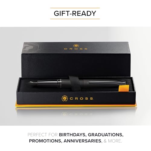 Cross ATX Brushed Black Stainless Steel Fine Nib Fountain Pen - Refillable Pen for Smooth Writing - Black Ink - Comfortable Grip - Long-Lasting - Professional Office Supplies - color: Sandblasted Black, style: Fine Nib