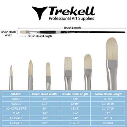 Trekell Hog Bristle Oil Paint Brush Set - Assorted Professional Paint Brushes Designed for Oil Paint Artists - 10" Brush Handles, 6 Piece Set