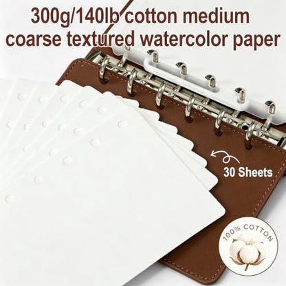 Travel Watercolor Set, 16 Colors Standard (8 Matte & 8 Shimmer), Pocket Paint Set with 30-Sheet 300G Cotton Sketchbook, Detachable Palette, Water Cup & Water Brush, Brown - color: Brown
