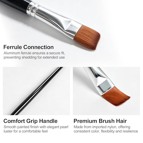 Paint Brushes Set, Nylon Hair Artist Brushes with Wide Flat, Round, Filbert, Flat, Fan, Angle,Palette Knife for Acrylic Oil Watercolor,Black Handle,16PCS
