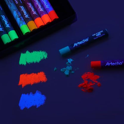 Artecho Neon Oil Pastels Set of 12 Colors (10 x 70 mm) | Soft Oil Pastels, Art Painting, Drawing, Blending - style: 12 Neon Colors