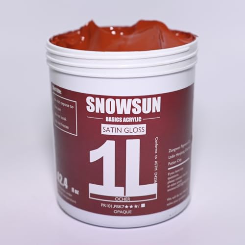 SNOWSUN Ochre Acrylic Paints, Large Bulk Heavy Body Acrylic Paint (42.4 oz, 1L) - Non Toxic Gloss Thick Art Paint for Multi-Surface, Canvas Wood Ceramic and Leather, Stone Craft, for Artists & Beginners - color: Ochre