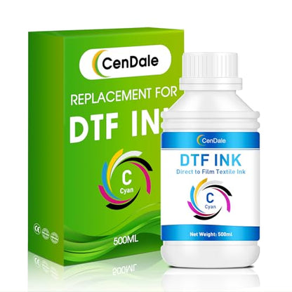 CenDale Premium DTF Cyan Ink - 500ML DTF Transfer Ink for PET Film, Refill DTF Ink Cyan for Epson ET-8550, L1800, L800, R2400, R1390, P400, P800, XP15000, Heat Transfer Printing Direct to Film - color: Cyan, style: DTF Ink