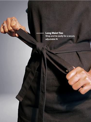 100% Cotton Kitchen Apron with 2 Pockets – Adjustable Chef Apron for Cooking Baking BBQ – Unisex Apron - color: Jet Black, size: Standard