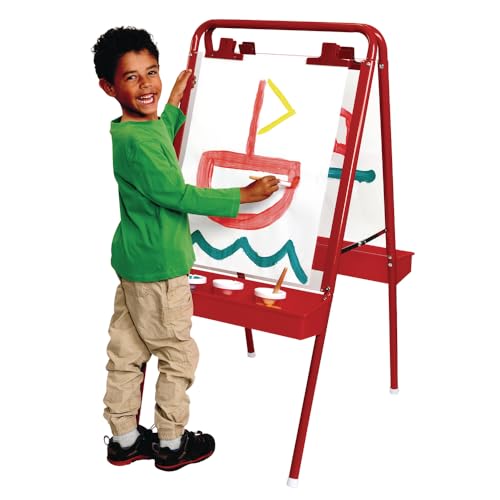 Colorations - 2WAPE 2-Way Indoor/Outdoor Adjustable Acrylic Panel Easel for Kids (23"L x 29-1/2"W x 45"H) | 23"L x 29.5"D x 45"H - Classroom Essentials - style: 2-Station, Red