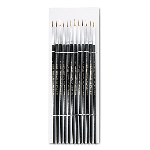 Charles Leonard Water Color Paint Brushes with Round Pointed Tip, # 1, 0.38 Inch, Camel Hair, Black Handle, 12-Pack (73501) - size: # 1 - 0.38 Inch, style: Camel Hair