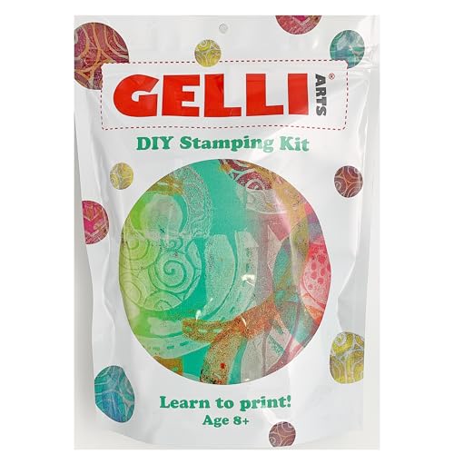 Gelli Arts Stamp Kit with Reusable 5 x 5 Printing Plate, DIY Stamp-Making and Monoprinting Set with Foam Sheets, Cardstock, Roller and Yarn