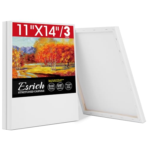 ESRICH Stretched Canvas for Painting 11x14 Inch, 3 Pack Blank Canvas -5/8 in Profile Primed White Canvases for Painting for Oil & Acrylic Paint. - size: 11x14in 3pack