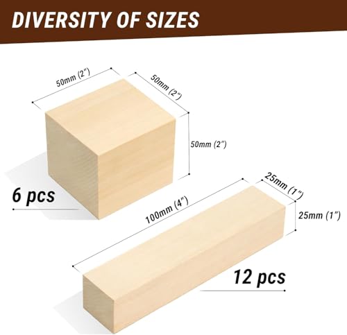 BeaverCraft Basswood Carving Blocks BW18 pcs Whittling Wood for Crafts - Soft Carving Wood - Basswood Kit 2 Different Sizes - Unfinished Wooden Blocks for Carvers