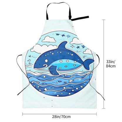 Round watercolor painting Heavy Duty Waterproof Apron with Pockets for AdultsResistant Grilling, Gardening, Painting - color: Small Whale Swimming