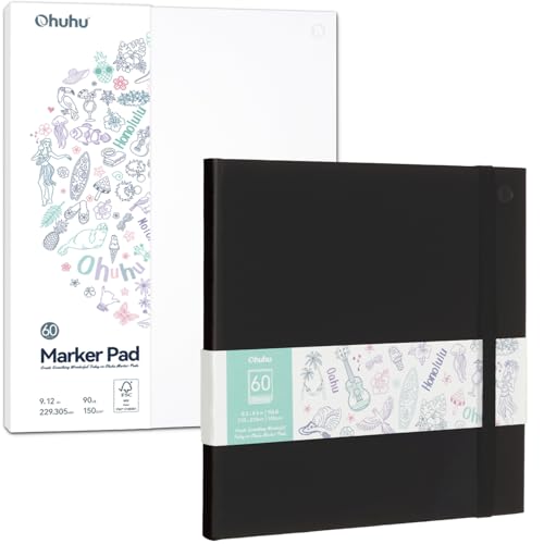 Bundle Included: Ohuhu 9x12 Glue Bound Bleedproof Marker Pad + 8.3x8.3 Hardcover Bleedproof Marker Pad