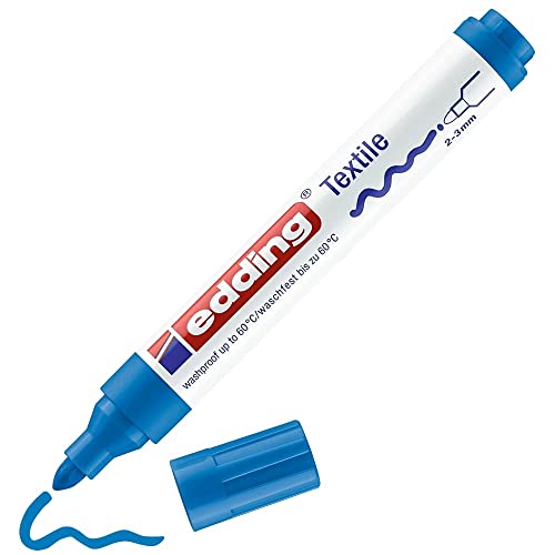 edding 4500 Textile Marker - Light Blue - 1 Pen - Round Nib 2-3 mm - Permanent Fabric Markers for Drawing on Textiles, wash-Resistant up to 60 °C - Marker pens for Fabric Lettering - color: Light Blue, size: 1 Count (Pack of 1)
