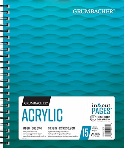 Grumbacher Acrylic Paper Pad with in & Out Pages, 140 lb. / 300 GSM, 9 x 12 inches, Side Wired, 15 White Sheets/Pad, 1 Each, 26460801013 - size: 9 x 12 Inches, Side Wired, style: 15 Sheets