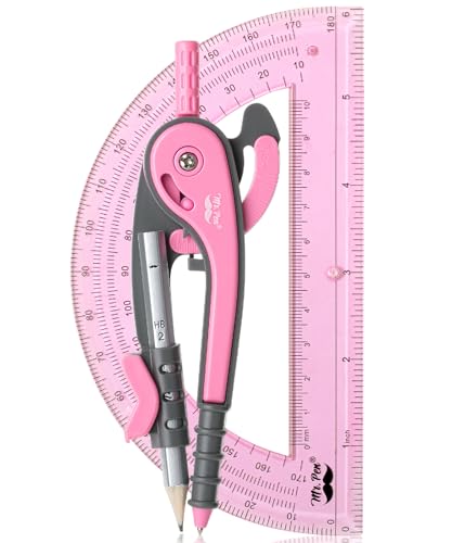 Mr. Pen- Geometry Compass and Protractor Set, 6 Inch Compass | 6 Inch Protractor, Drawing Tool for School, Clear Plastic, Easy Grip, Precision Design for Math, Art, Drafting, Architecture - color: Rogue Pink, size: 1 Set
