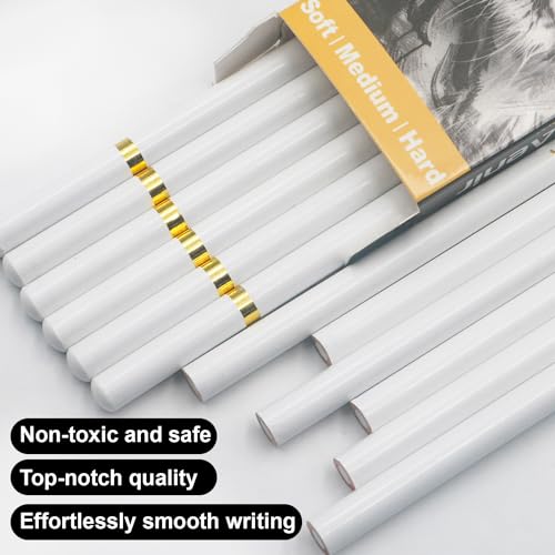 Aenir White Charcoal Pencils, Pack of 12 Charcoal Drawing Pencils, Charcoal Pencils for Artists, Art Supplies for Drawing and Highlighting. - color: White