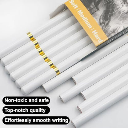 Aenir White Charcoal Pencils, Pack of 12 Charcoal Drawing Pencils, Charcoal Pencils for Artists, Art Supplies for Drawing and Highlighting. - color: White