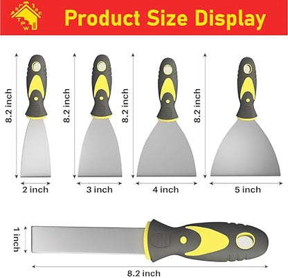TPW 5-Pcs Putty Knife Set, 1-5 Inch Stainless Steel Scrapers for Drywall Repair, Wallpaper Removal, Mud and Plaster Scraping