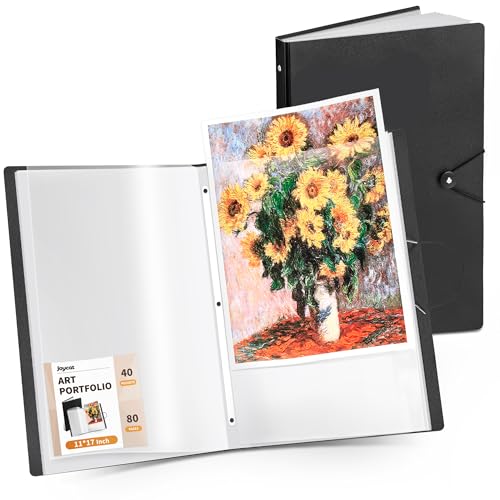 JoyCat Art Portfolio Binder Fits 11"x17",40 Pockets Art Folder with Clear View Pages, 80 Sheets Presentation Binder for Artists and Students (Black) - color: Black, size: 11x17 inch