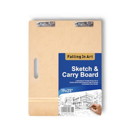 Falling in Art 19x25 Sketch Board, Drawing Tote Board for Artists with Sturdy Clip and Rubber Bands, Portable Art Clipboard for Classroom and Studio Drawing - size: 19X25"