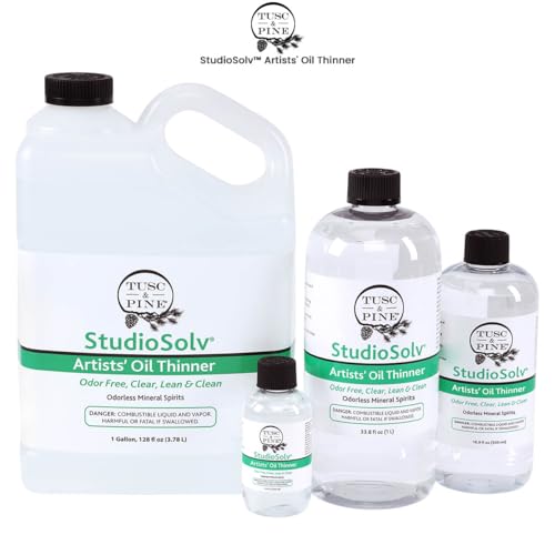 Tusc & Pine StudioSolv™ Odorless Mineral Spirits 33.8oz (1L) - Purified Odor-Free Spirit Solvent for Thinning Oils, Artists, Painting Thinner, Professionals, & More!
