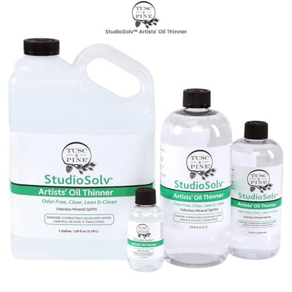 Tusc & Pine StudioSolv™ Odorless Mineral Spirits 33.8oz (1L) - Purified Odor-Free Spirit Solvent for Thinning Oils, Artists, Painting Thinner, Professionals, & More!