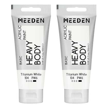 MEEDEN Titanium White Acrylic Paint: Pack of 2 Heavy Body Acrylic Paints (100ml/3.38oz x 2 Tubes) - color: Titanium White, size: 2 Tubes