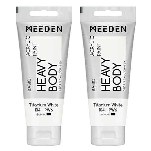 MEEDEN Titanium White Acrylic Paint: Pack of 2 Heavy Body Acrylic Paints (100ml/3.38oz x 2 Tubes) - color: Titanium White, size: 2 Tubes