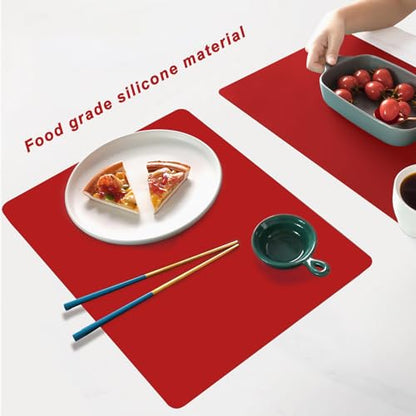 Silicone Placemats, Food-Grade Non-Slip Waterproof, Dining, Countertop Protector, Kitchen Counter Mat, Heat Resistant, Baking mat Dishwasher Safe - color: Red, size: 15.7 x 11.8 in - 2pcs (0.03 in)