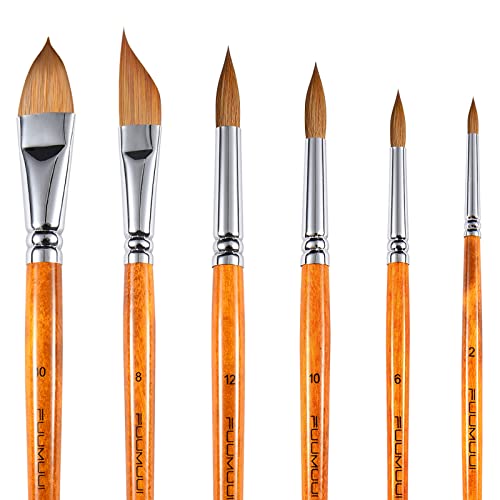 Sable Watercolor Brushes Kolinsky Watercolor Paint Brushes for Artists Professional 6pcs - Pointed Rounds Cat Tongue Oval Wash Dagger for Watercolor Acrylics Inks Gouache Painting - color: Yellow