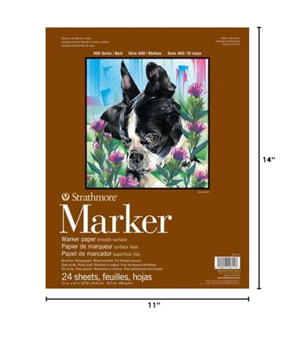 Strathmore 400 Series Glue Bound Marker Paper Pad, 11 X 14 inches, 50.5 lb., White, 24 Sheets (497-11) - size: 11x14 in (24 Sheets, Pack of 1)