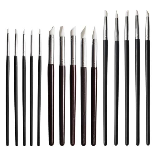 15 Pcs Silicone Paint Brushes, Silicone Sculpting Tools, 5 Shapes Head Rubber Paint Pens Flexible Clay Carving Tools for Pottery Handicraft Nail Art Artwork - color: 15 Pcs