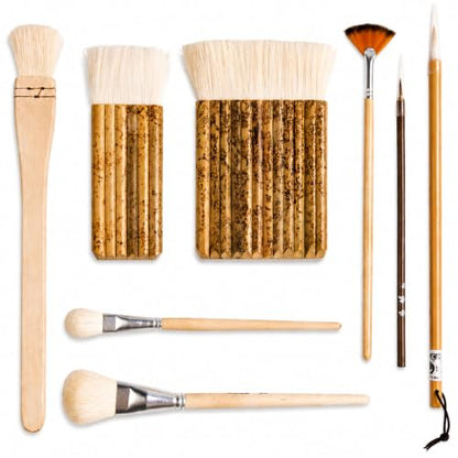 Set of 8 Pottery Glaze Brushes Tools, Wool Soft Bristle for Ceramic Glazing Acrylic Watercolor Oil Painting, Mop, Hake, Sumi, Fan, Fine Brush for Clay Wheel Kiln Blending Art Supplies - color: 8pcs