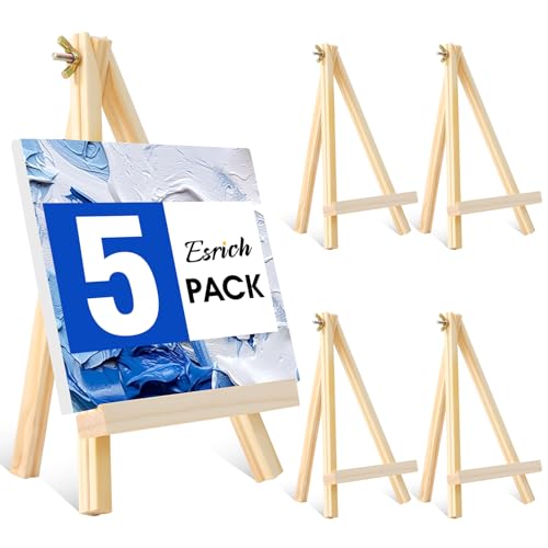 ESRICH 5 Pack 9In Wood Easels,Tabletop Painting Display Easels, Painting Party Easel, Kids Student Tabletop Easels for Painting,Portable Canvas Photo Picture Sign Holder - style: 9''-5PK