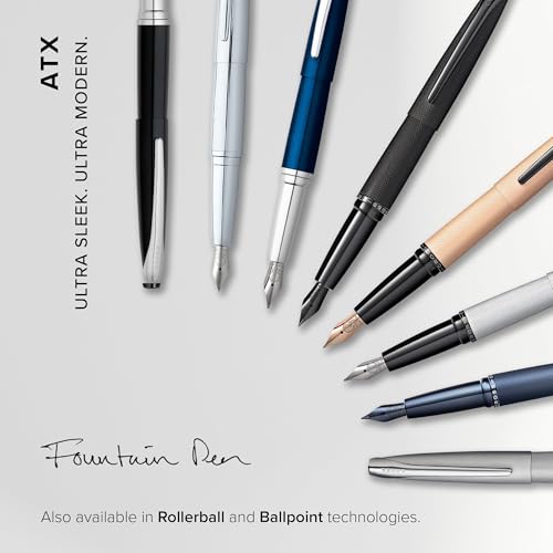 Cross ATX Basalt Black Stainless Steel Fine Nib Fountain Pen - Refillable Pen for Smooth Writing - Black Ink - Comfortable Grip - Long-Lasting - Professional Office Supplies - color: Basalt Black, style: Fine Nib