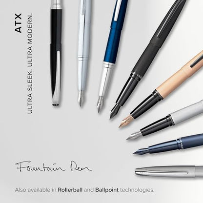 Cross ATX Basalt Black Stainless Steel Fine Nib Fountain Pen - Refillable Pen for Smooth Writing - Black Ink - Comfortable Grip - Long-Lasting - Professional Office Supplies - color: Basalt Black, style: Fine Nib