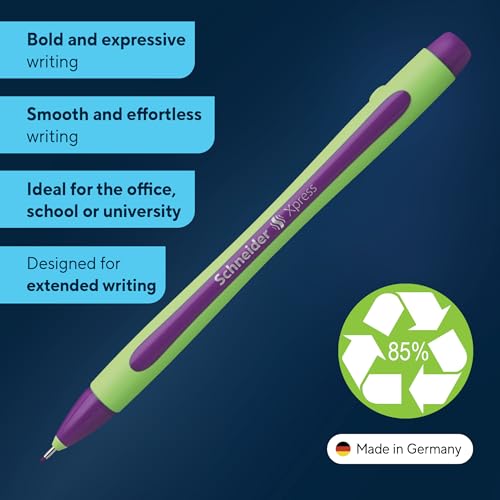 Schneider Xpress Premium Fineliner, 0.8 mm Porous Point, Light Green Barrel, Violet Ink, Box of 10 (190008),Purple - color: Violet