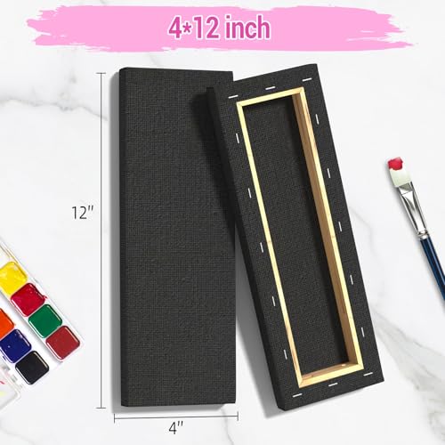 Stretched Canvases for Painting, 4x12 Inch Painting Supplies for Artists, Black Blank Canvas Pack, 3-Pack for Acrylic, Oil and Gouache Paints - color: Black