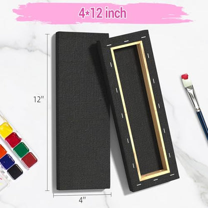 Stretched Canvases for Painting, 4x12 Inch Painting Supplies for Artists, Black Blank Canvas Pack, 3-Pack for Acrylic, Oil and Gouache Paints - color: Black