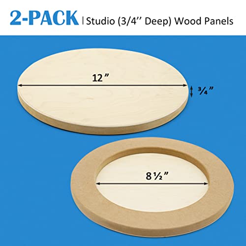 Falling in Art Unfinished Round Birch Wood Canvas Panels Kit, 2 Pack of 12’’ Studio 3/4’’ Deep Cradle Boards for Pouring Art, Crafts, Painting, and More - size: 12' round 2 Pack