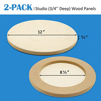 Falling in Art Unfinished Round Birch Wood Canvas Panels Kit, 2 Pack of 12’’ Studio 3/4’’ Deep Cradle Boards for Pouring Art, Crafts, Painting, and More - size: 12' round 2 Pack